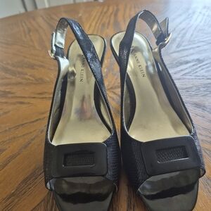 Anne Klein Black Peep-Toe Slingback Heels